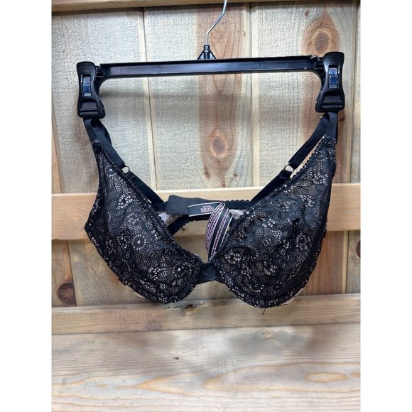 32DDD Victorias Secret Very Sexy Unlined Plunge Bra Black Nude Lace - Picture 1 of 6